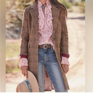 Sundance Annie long plaid blazer jacket size S